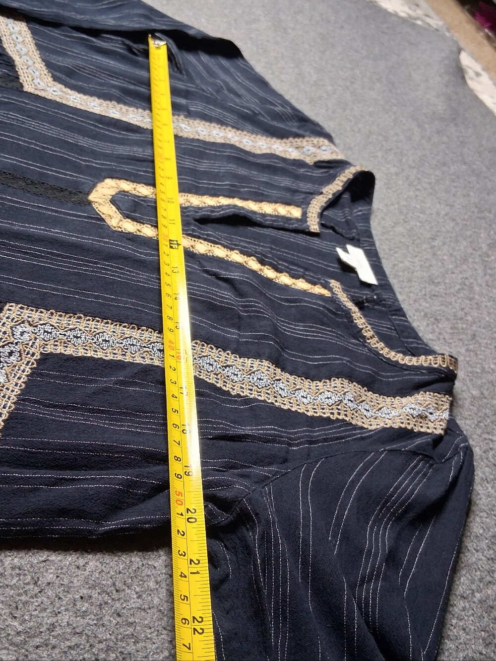 J. Jill Women's Black Tan Embroidered Striped Boho Peasant Blouse Top S Long Sle - Picture 9 of 13